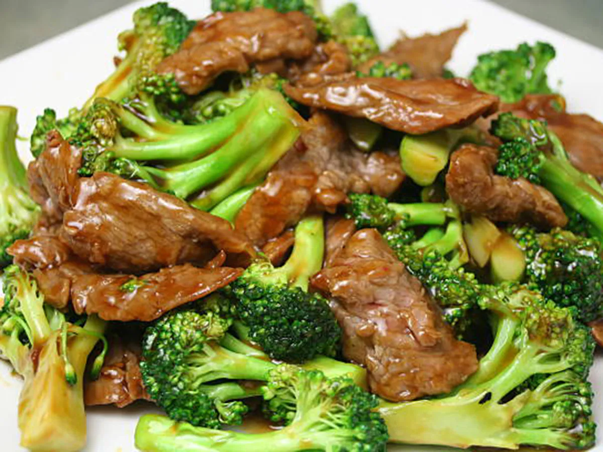 Beef and broccoli stir fry with glossy sauce at First Gourmet Chef, a Chinese Restaurant in Staten Island